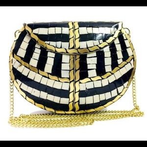 Zara Ceramic Black, White and Brass Tile Purse